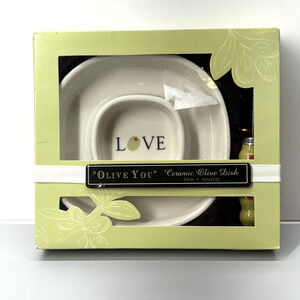 Kate Aspen Ceramic "Olive You" Olive Dish & Spreader 4 1/2" NIP